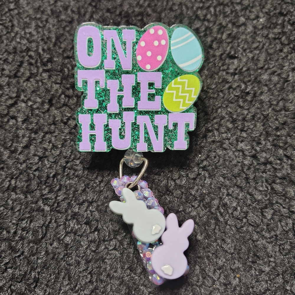 Easter Bunny On The Hunt Spring Themed  Badge Holder Retractable Reel
